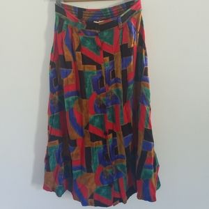 Vintage PHR Basics By Southern Classics Abstract Midi Skirt with Buttons Size S